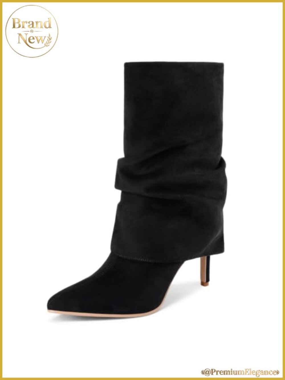 Fold Over Ankle Boots Stiletto Heel Slouch Booties Pointed Toe Back Zipper